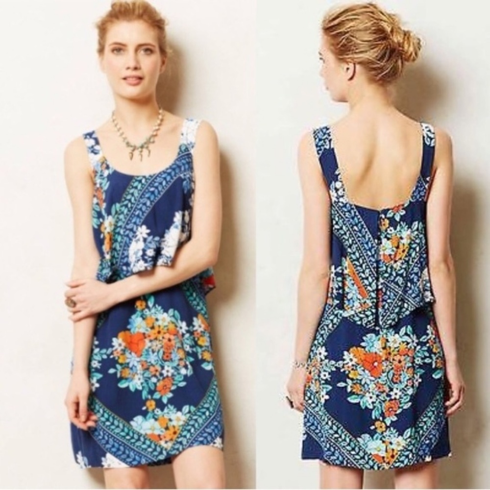 Blue floral mini sundress with flowy tier